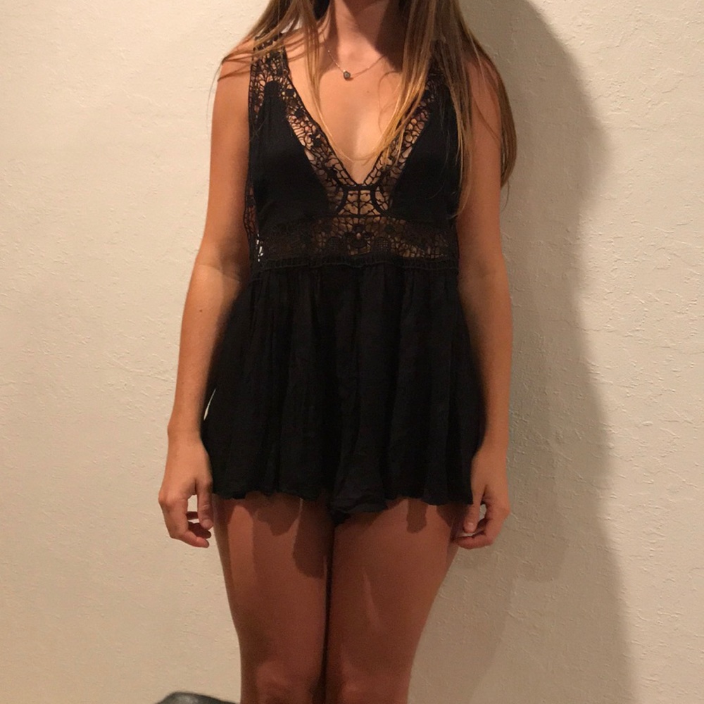 Free people intimates black lace romper